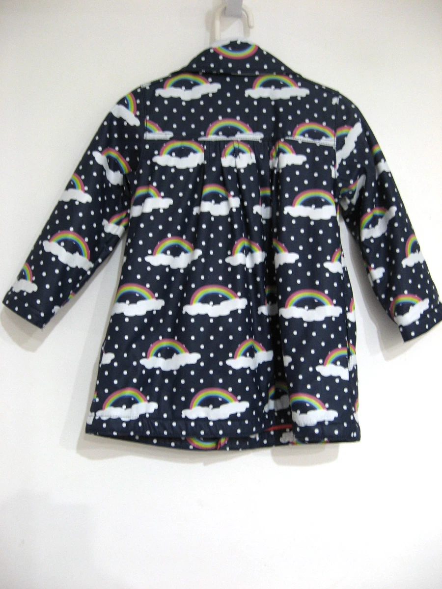 KORANGO NAVY POLKA DOT WITH RAINBOWS FLEECE LINED LONG SLEEVE COAT SIZE 4