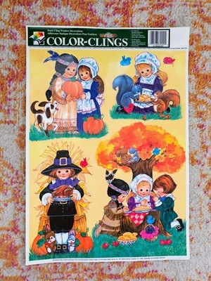 Vintage 90s The Paper Magic Group Thanksgiving Color-Clings   17''x12'' Static Win