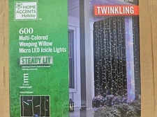 Home Accents Holiday 600 Multi-color Weeping Willow Micro Led Icicle Lights -New