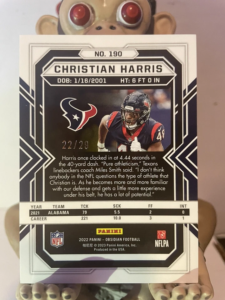 CHRISTIAN HARRIS 2022 Panini Obsidian Electric Etch RED Flood RC 22 /29 - Image 3 of 4