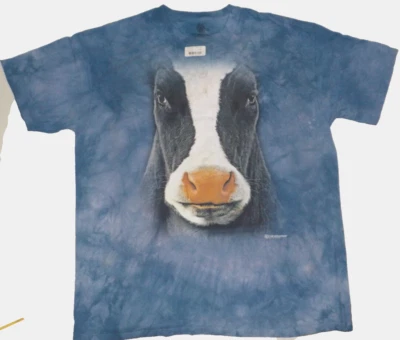 Camiseta The MOUNTAIN Negra Cara de Vaca AZUL Teñida a Mano Gráfica 100% Algodón 2XL (NUEVA CON ETIQUETAS) - Imagen 1 de 4