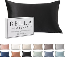 Luxury 30 Momme Silk Pillowcase 100 Mulberry Silk King Size, Jet Black