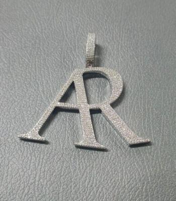 2Ct Round Cut Moissanite Custom Letter AR Pendant 14K White Gold Plated