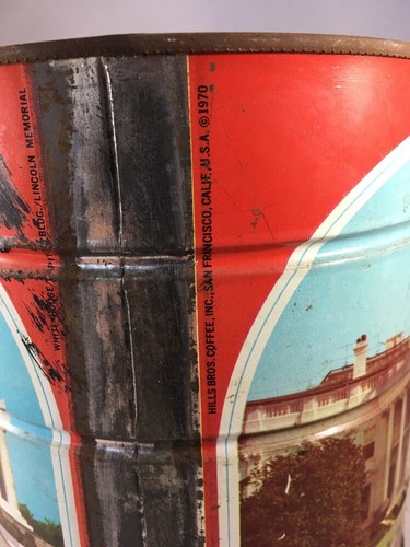 Vintage Hills Bros Coffee Can 1970 White House Capital Lincoln Memorial USA - Picture 5 of 8