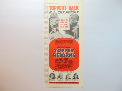 1941 TOPPER RETURNS MOVIE TRADE RELEASE Joan Blondell Vintage Kunstdruck Anzeige