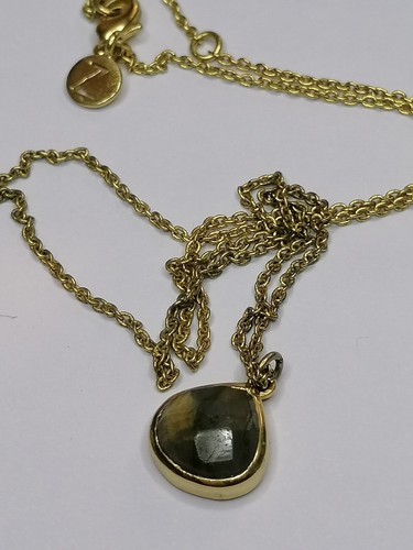 14ct Gold Plated Bezel set Pendant necklace Chain Flash Labradorite 697 - Picture 6 of 23