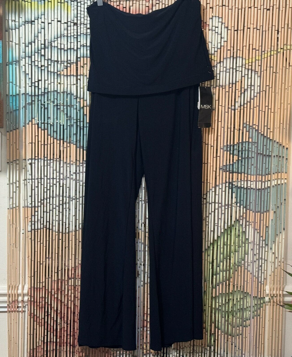 MSK Wide Leg Knit Convertible Tube Top Jumpsuit to Pant, Navy