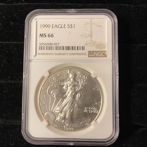 1999 Silver Eagle MS66 NGC Graded Short Run Year  .999 1 Oz Fine Silver Round