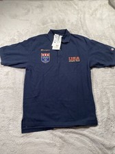 Vintage Champion USA olympic team 100 Atlanta navy blue polo size M NWT DS