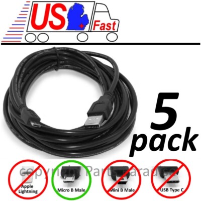 Lot5pk 15ft long USB Micro 5pin Digital Phone/Charger/Sync/Data Cable/Cord/Wire