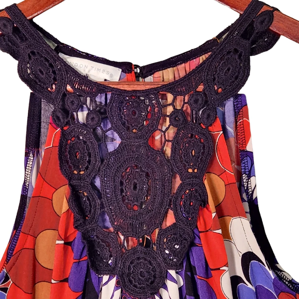 London Times платье женщин 10 макси многоцветный цветочный крючком акцент круизная одежда - Изображение 4 из 4