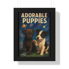 Adorable Puppies Framed Vertical Poster, Dog Lover Wall Art, Home Decor, Gift