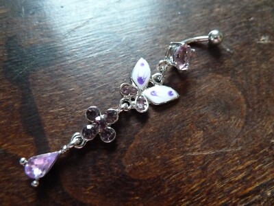 PIERCING Bauchnabelpiercing Belly - Kette Schmetterling Kristall rosa  Edelstahl
