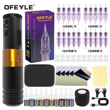 Wireless Tattoo Kit Complete Rotary Pen Machine 1300mAh Power Adjustable Stroke