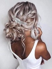 Crystal Bride Wedding Hair Comb Silver Leaf Bridal Hair Accessories Rhineston...