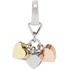 NEW FOSSIL TRI 3 TONE SILVER+ROSE GOLD+GOLD HEARTS CHARM,PENDANT-JF02272998