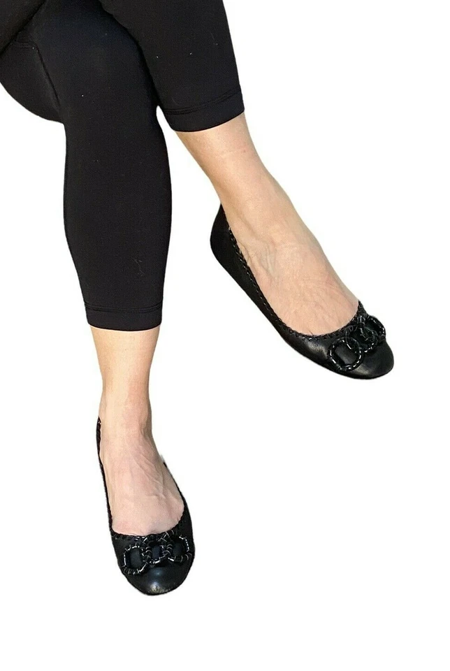 ZAPATOS PLANOS ISABELLA FIORE HECHOS EN ITALIA CUERO NEGRO PUNTO DE LÁTIGO BALLET 8.5 Foto 2 de 4