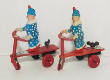Lot Of 2 Vintage Blic Collector Tin Toys Clowns Riding Scooter Wind Up