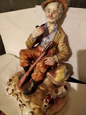 VINTAGE RARISCHER WILDHÜTERJÄGER Porzellan, Capodimonte + Vogel Hund Figur C/D gut