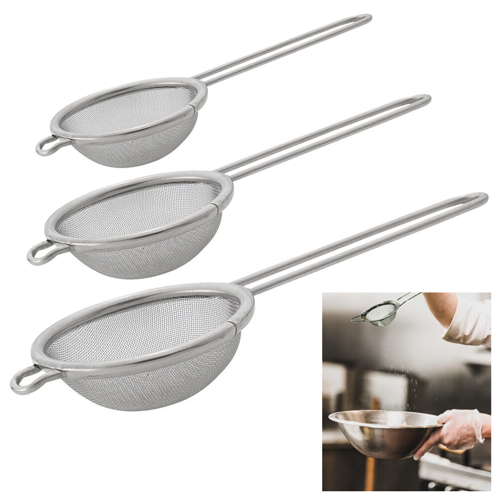 3pc Mini Strainers Mesh W Handle Flour Sifter Sieve Colander
