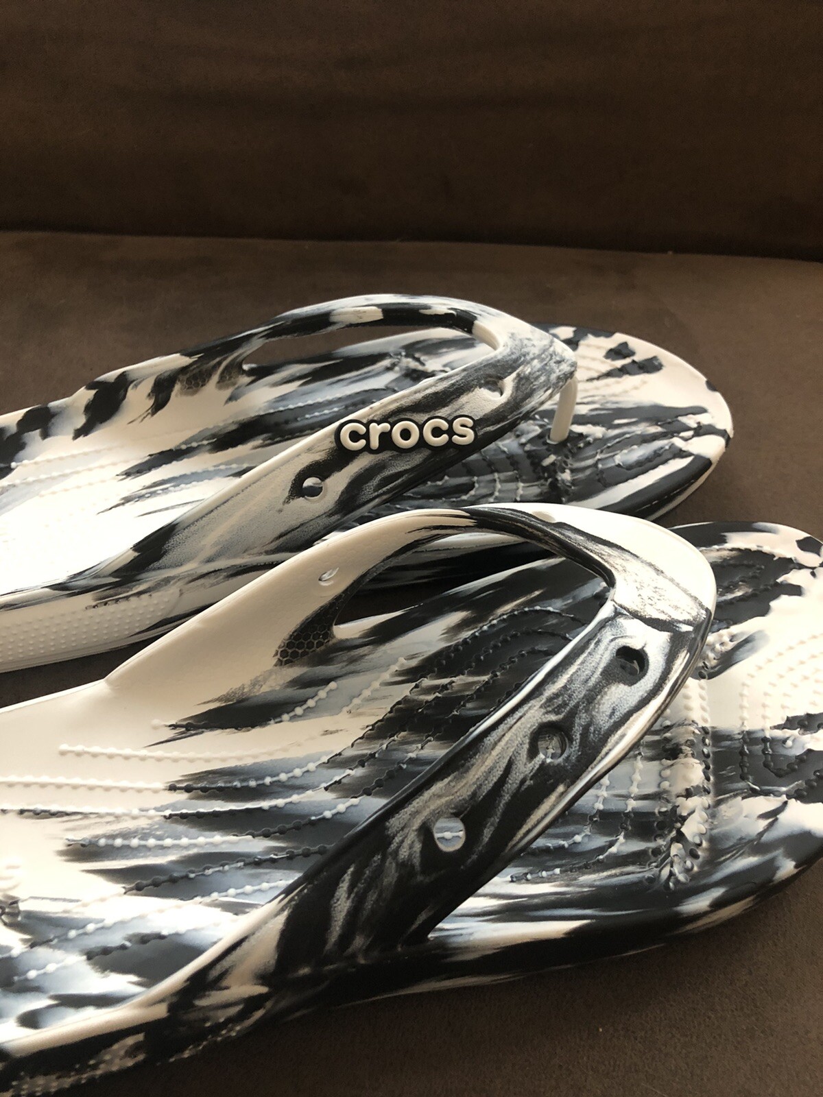 Crocs Flip Flops Men’s size 13 Black & White Classic Marble Tied Dye Flip-image