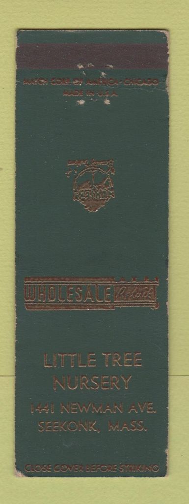 Vintage Matchbook Cover from Little Tree Nursery in Seekonk MA