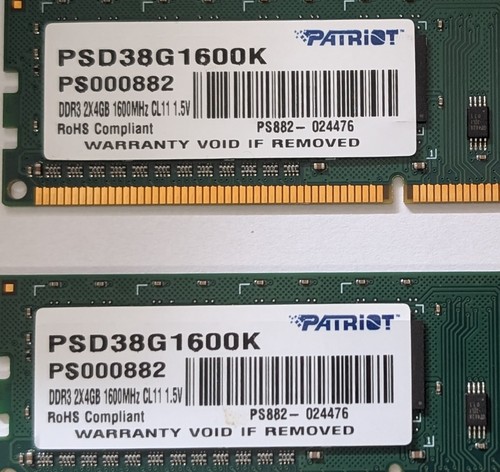Patriot Signature 8GB (2x4GB) PSD38G1600K DDR3 PC3-12800 (1600MHz) - Picture 2 of 4