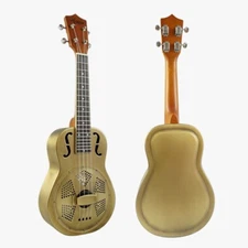 F Holes Matt Satin Bell Brass Finish Brass Body Resonator Ukulele