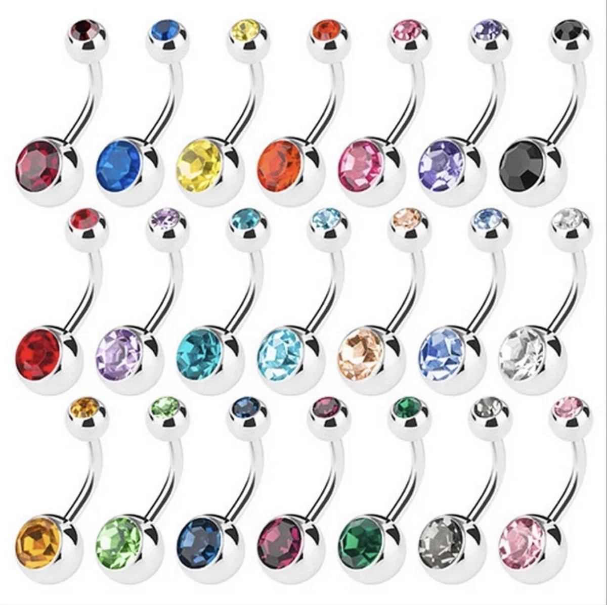 Stainless Surgical Steel Single Crystal Rhinestone Belly Bars Naval Piercing