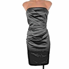 White House Black Market Sz 6 Black Satin Cocktail Party Dress Strapless Ruched