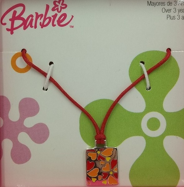Collar para niñas Barbie en plata de ley. Naranja y rojo.