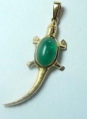 Colombian Emerald Oval 3.62 Cts Iguana Pendant 18K Yellow Gold Jewelry Muzo Mine - Picture 7 of 12