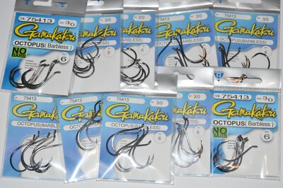 10 packs gamakatsu octopus hook barbless safe size 3/0  6 per pack 75413 NO barb