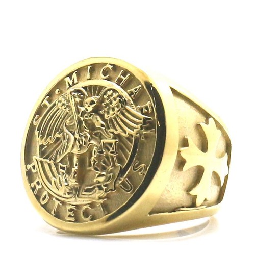 Anello Protezione Arcangelo - Anelli Croce San Michele Colore Oro Acciaio Gioielli - Foto 9 di 12
