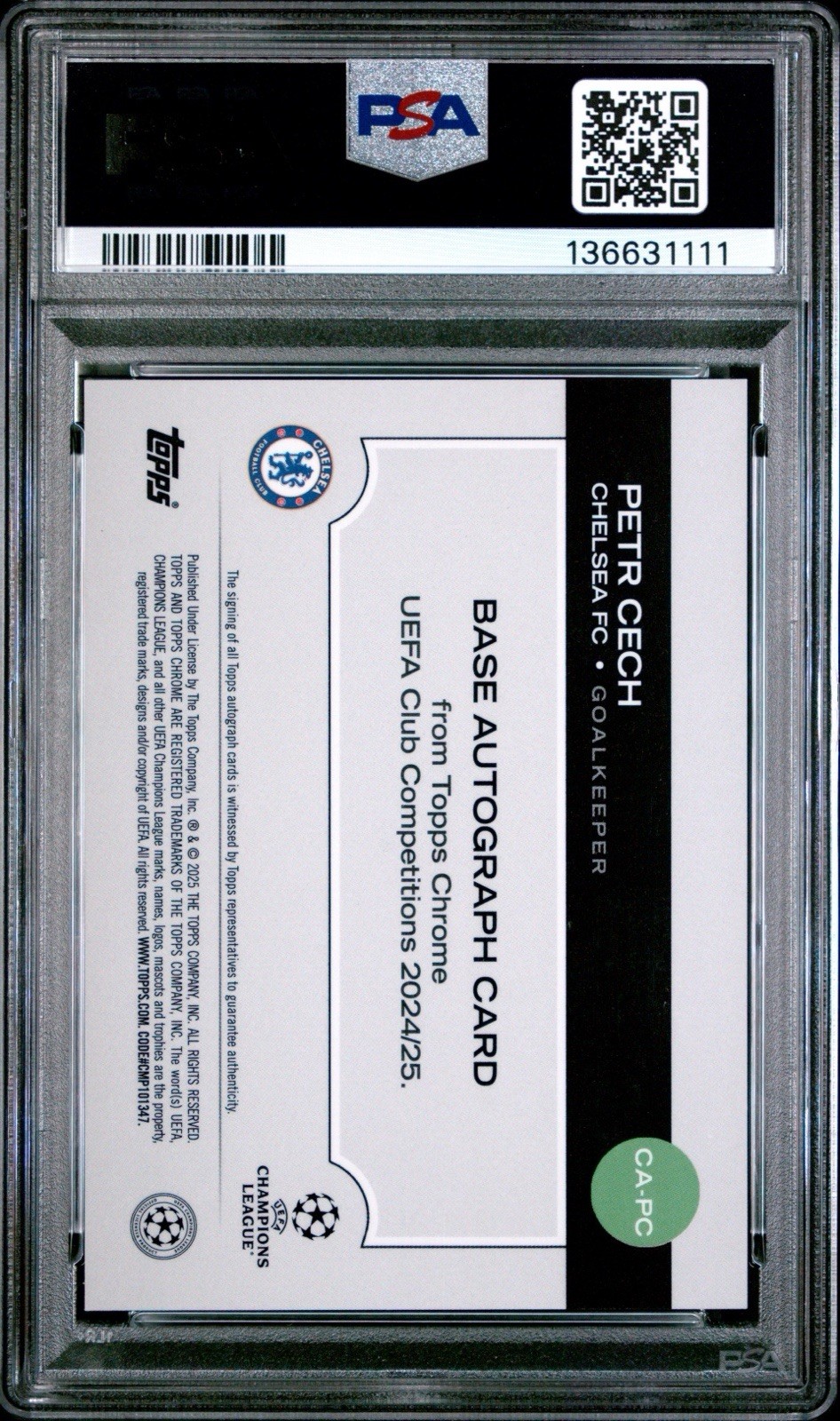 2024-25 TOPPS CHROME UCC BLACK GEOMETRIC PETR CECH /10 AUTO PSA 9 CHELSEA view 2