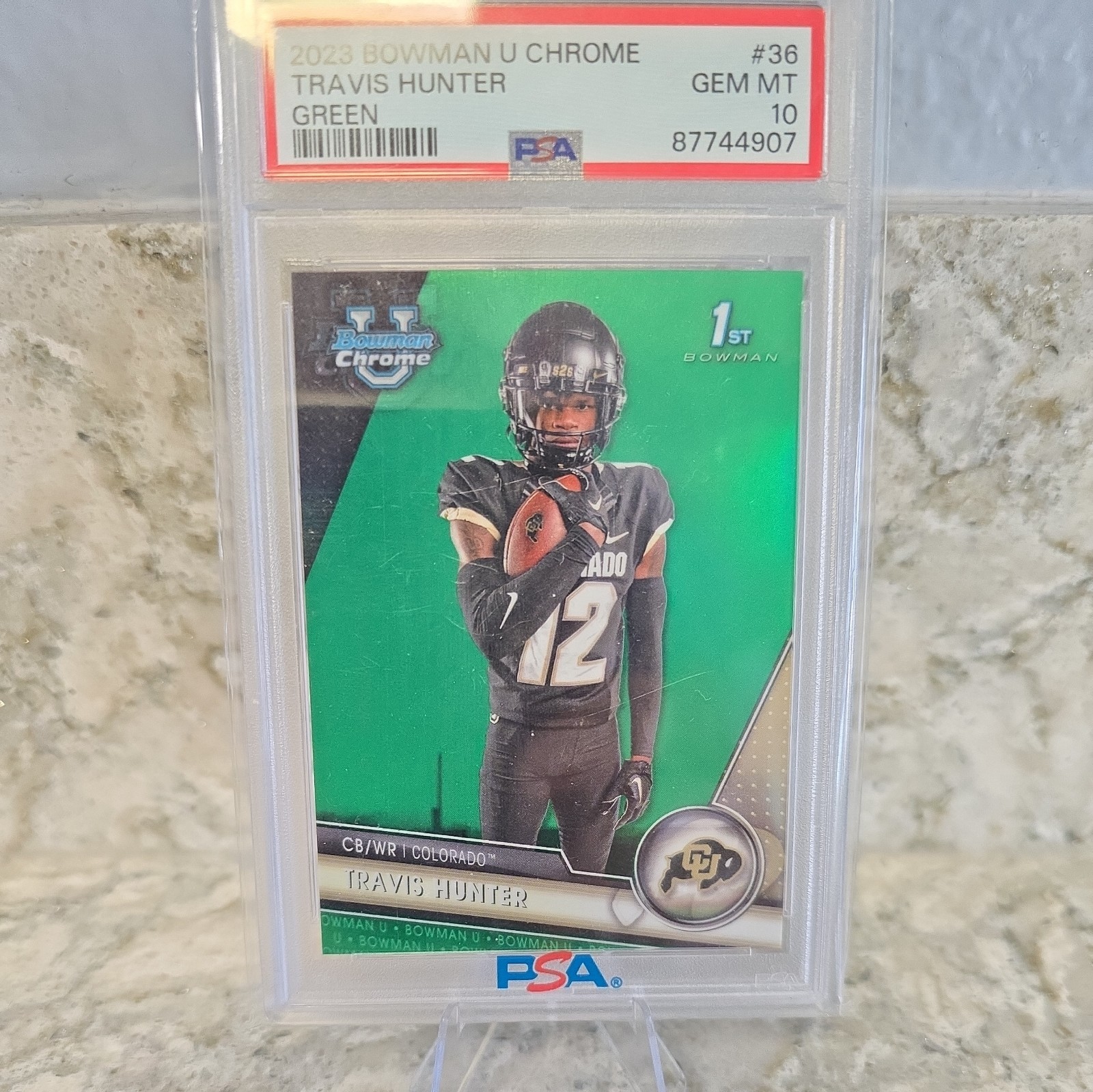 2023 Bowman Chrome U Travis Hunter Green Refractor Ref 1st /99 PSA 10 Gem Mint