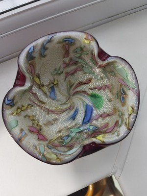  Vintage Murano AVeM zanfirico millefiori 'tutti frutti' Kunstglas Schale um 1960