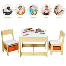 Northix Kindersitzgruppe 3 Tlg Kindertisch 2 Stuehle Holz Maltisch 3 in 1 Natur