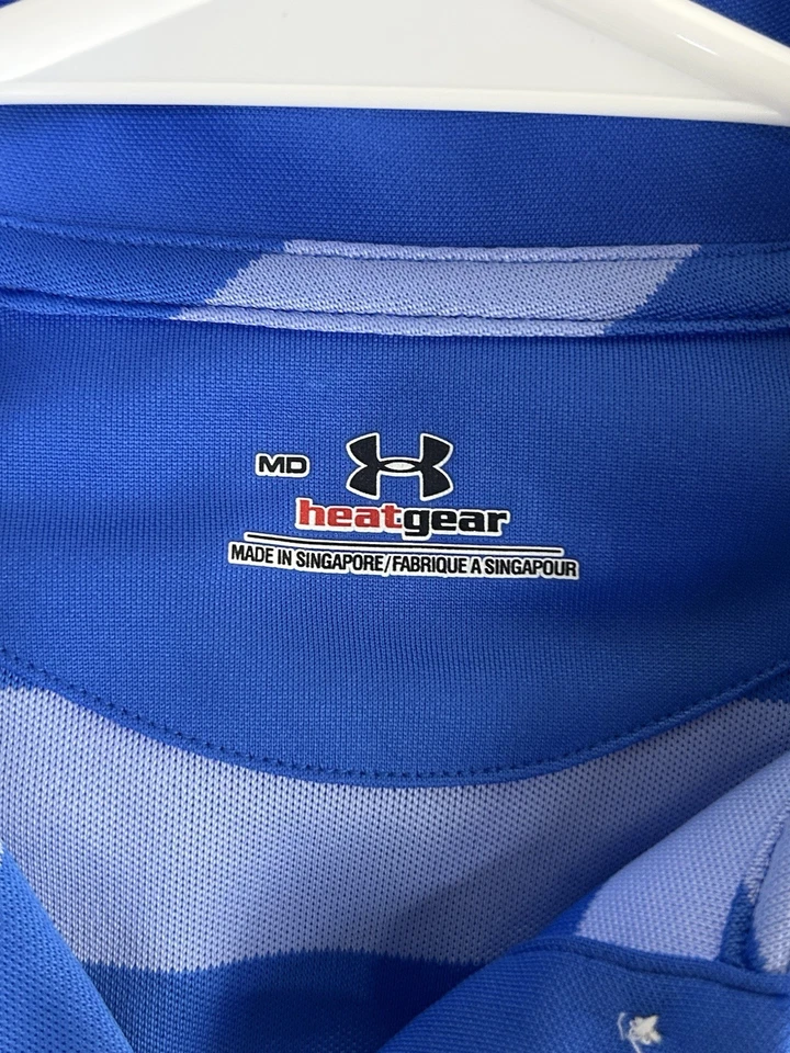 Camisa polo Under Armor Heat Gear a rayas azules para niños, talla M. 1B Foto 4 de 4