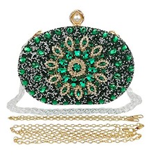 Multicolor Rhinestone Women Evening Clutch Purse Bridal Sparkly Diamond Green