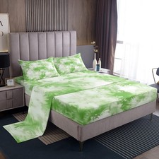 Green Tie Dye Sheet Set Full Size Kids Boho Hippie Bed Sheets Set for Boys Gi...