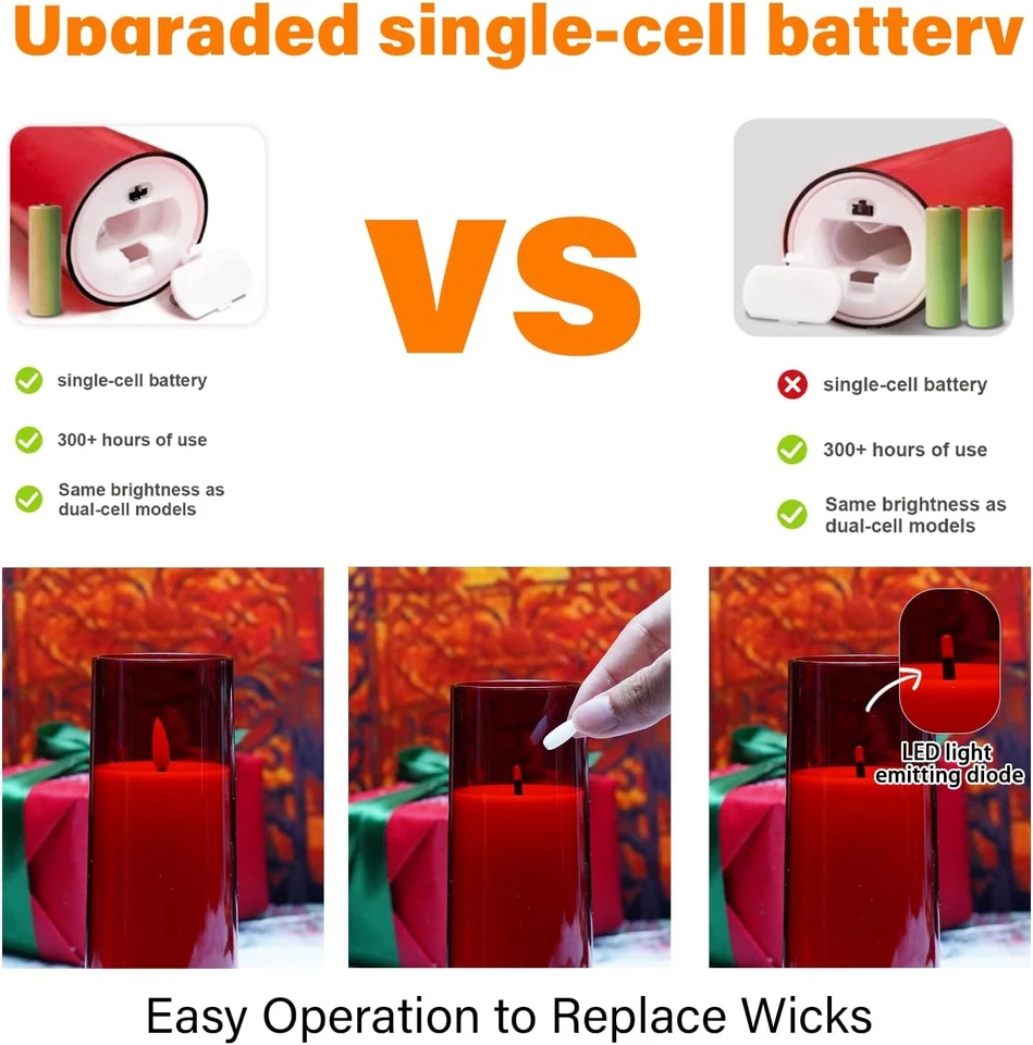 Velas parpadeantes sin llama que funcionan con pilas con temporizador remoto plexiglás LED Foto 2 de 4