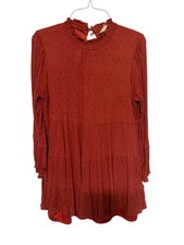 Altar'd State Mini Dress Rust Swiss Dot Flare Sleeve Womans M