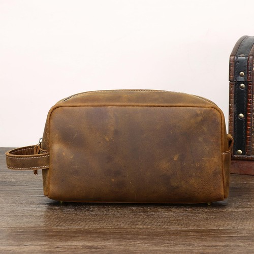 Vollnarben Echtleder Reißverschluss Reise Kulturbeutel für Frauen Herren Damen Cl... - Bild 6 von 7