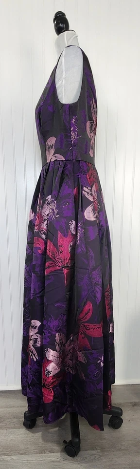 Vestido sin mangas de jacquard Adrianna Papell para mujer 8 púrpura floral noche formal Foto 4 de 4