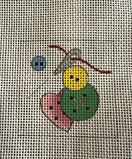 Vintage Hand Painted Needlepoint Canvas Buttons  Sewing Needle