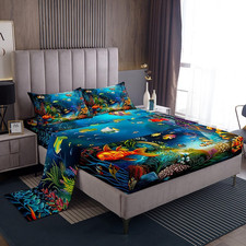 Ocean Fish Kids Queen Sheet Set - Soft, Cozy Marine Theme Bedding