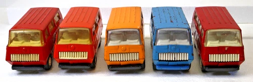 Vtg TONKA Orange Yellow Red Blue Pressed Steel Mini Passenger Van Vans 5 Total