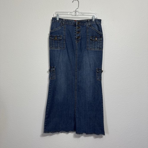 Style J Blue Medium Wash Denim Maxi Long Skirt Womens Size 30 Y2K Vintage