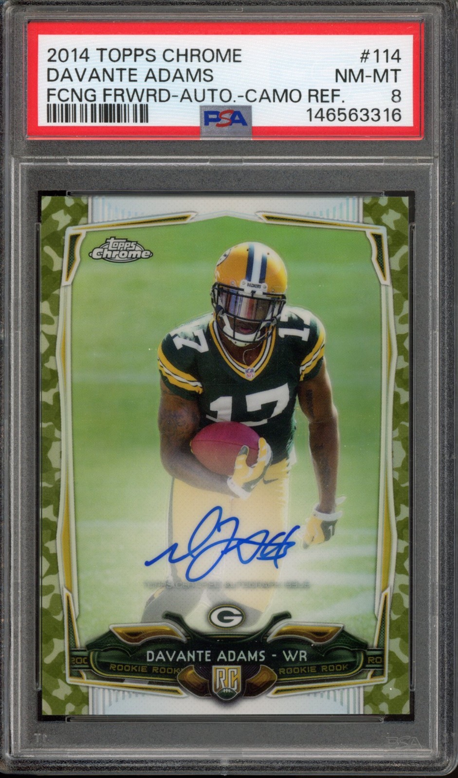2014 Topps Chrome DAVANTE ADAMS #114 RC Rookie Camo Auto /99 Packers PSA 8